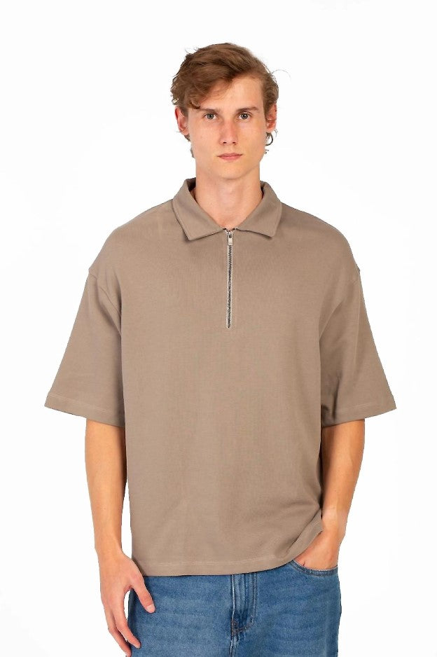 HALF ZIP POLO NECK T-SHIRT
