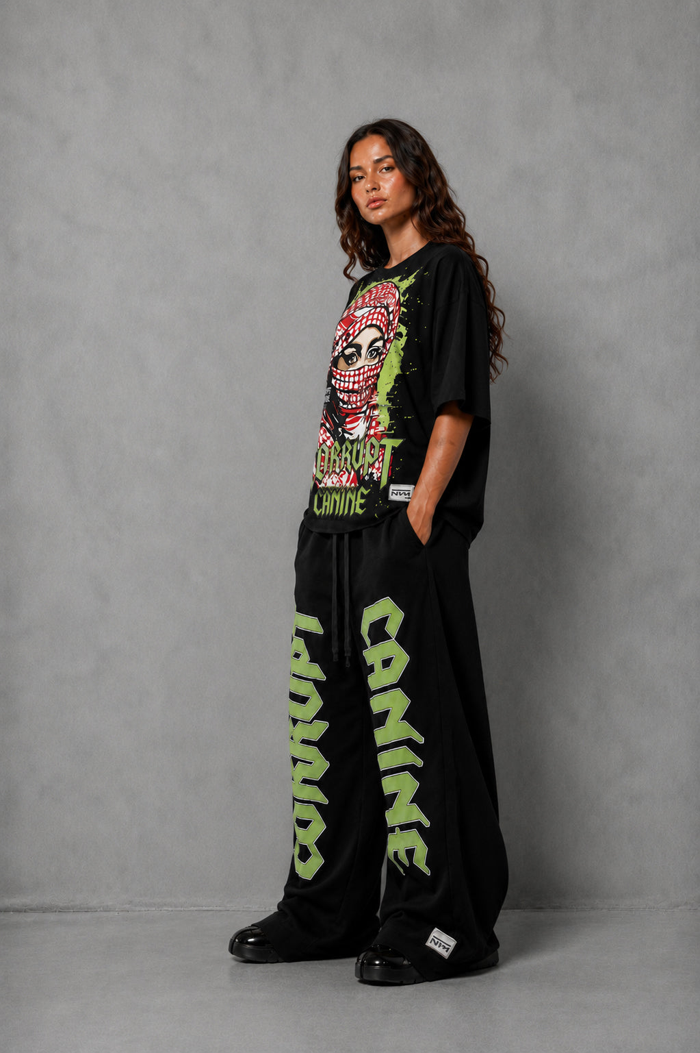 CORRUPT CANINE SILENCE SPEAKS LOUDER BOXY GRAPHIC T-SHIRT & WIDE LEG SWEATPANTS SET