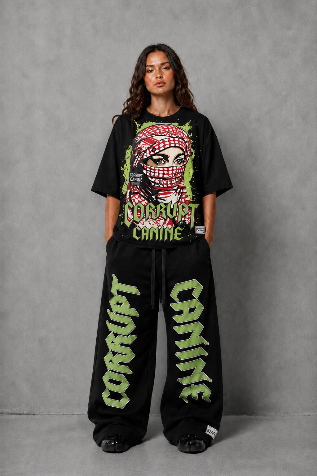 CORRUPT CANINE SILENCE SPEAKS LOUDER BOXY GRAPHIC T-SHIRT & WIDE LEG SWEATPANTS SET