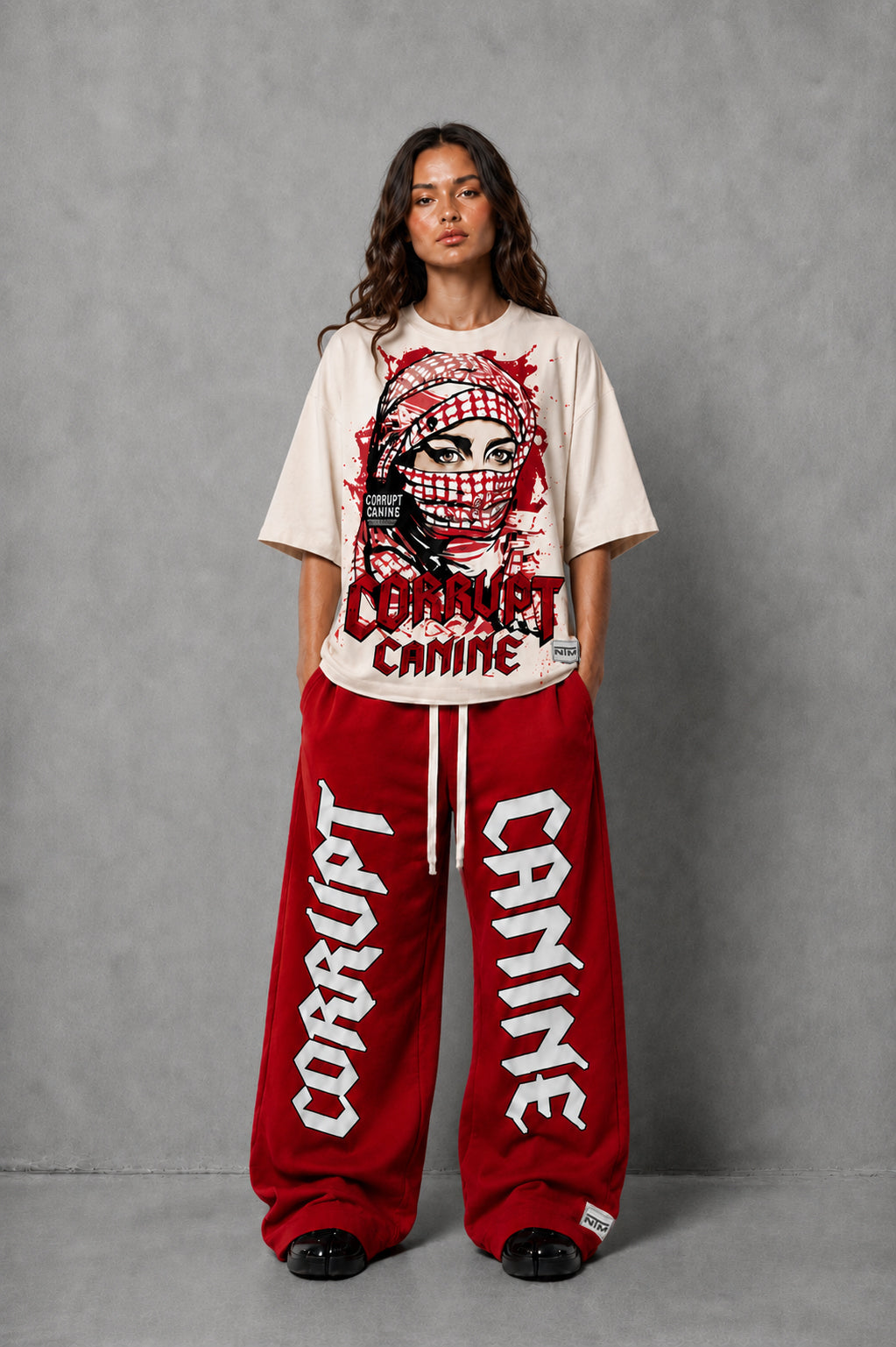 CORRUPT CANINE SILENCE SPEAKS LOUDER BOXY GRAPHIC T-SHIRT & WIDE LEG SWEATPANTS SET
