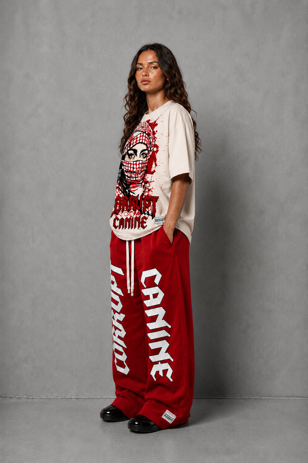 CORRUPT CANINE SILENCE SPEAKS LOUDER BOXY GRAPHIC T-SHIRT & WIDE LEG SWEATPANTS SET