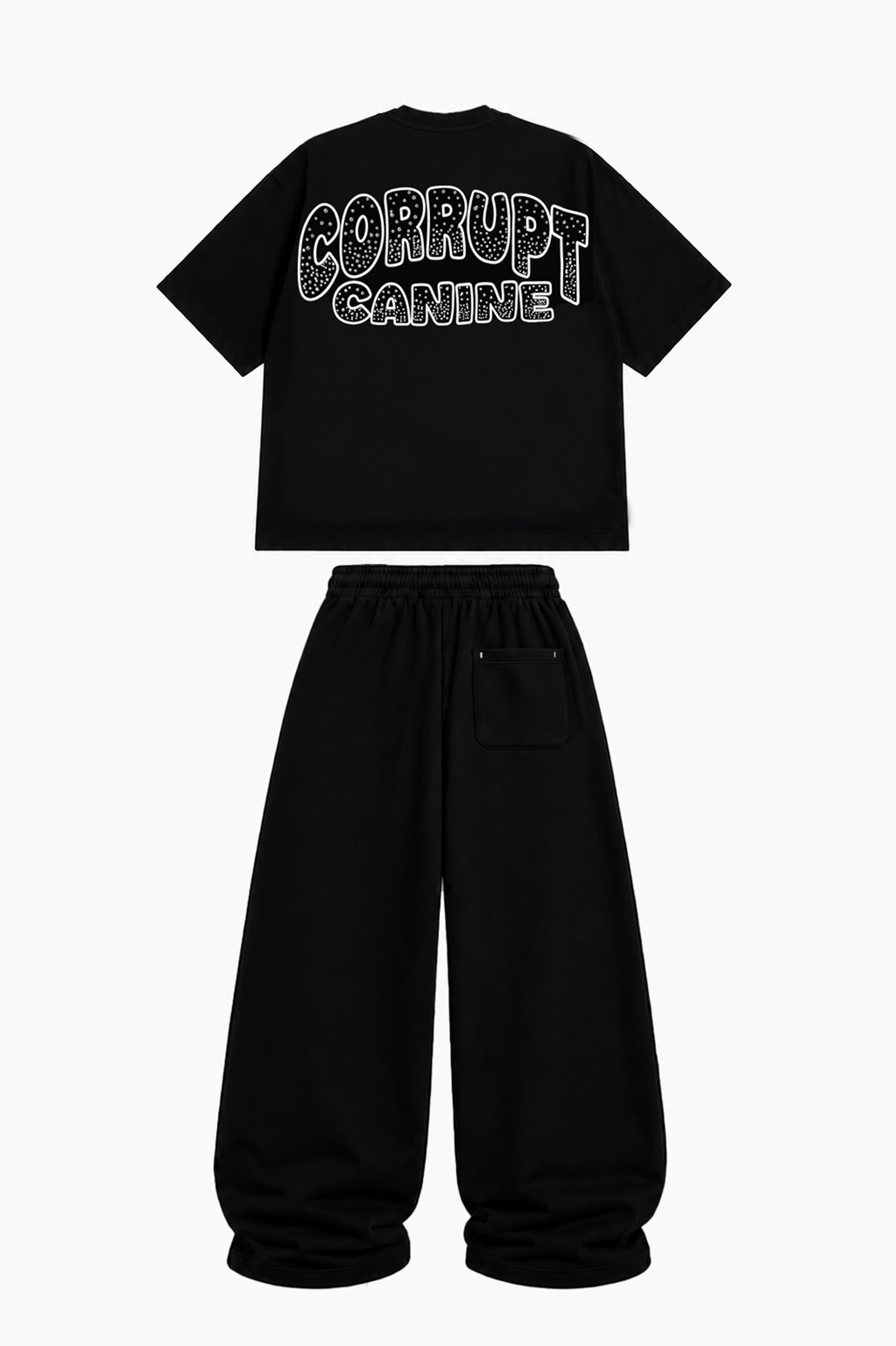 CORRUPT CANINE RHINESTONE ALIEN GRAPHIC BOXY T-SHIRT & WIDE-LEG SWEATPANTS SET