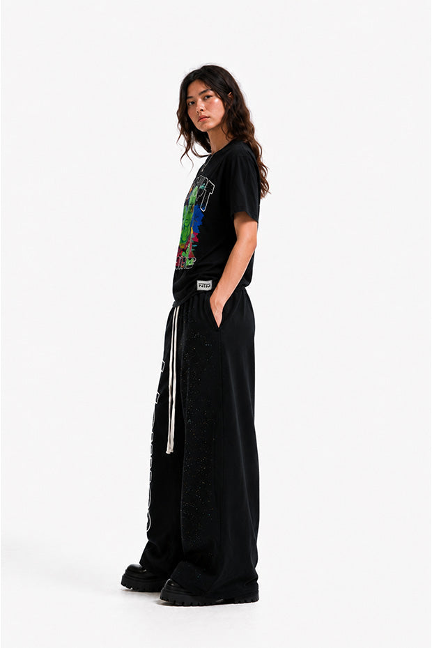 CORRUPT CANINE RHINESTONE ALIEN GRAPHIC BOXY T-SHIRT & WIDE-LEG SWEATPANTS SET