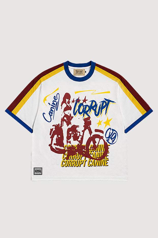 CK-9 STUDIOS RETRO BIKER GRAPHIC BOXY FIT T-SHIRT