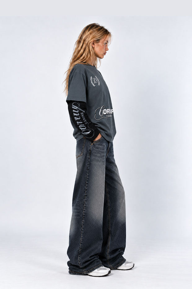 CORRUPT K9 TWO TONE LAYERED T-SHIRT WITH CONNECTED SLEEVE