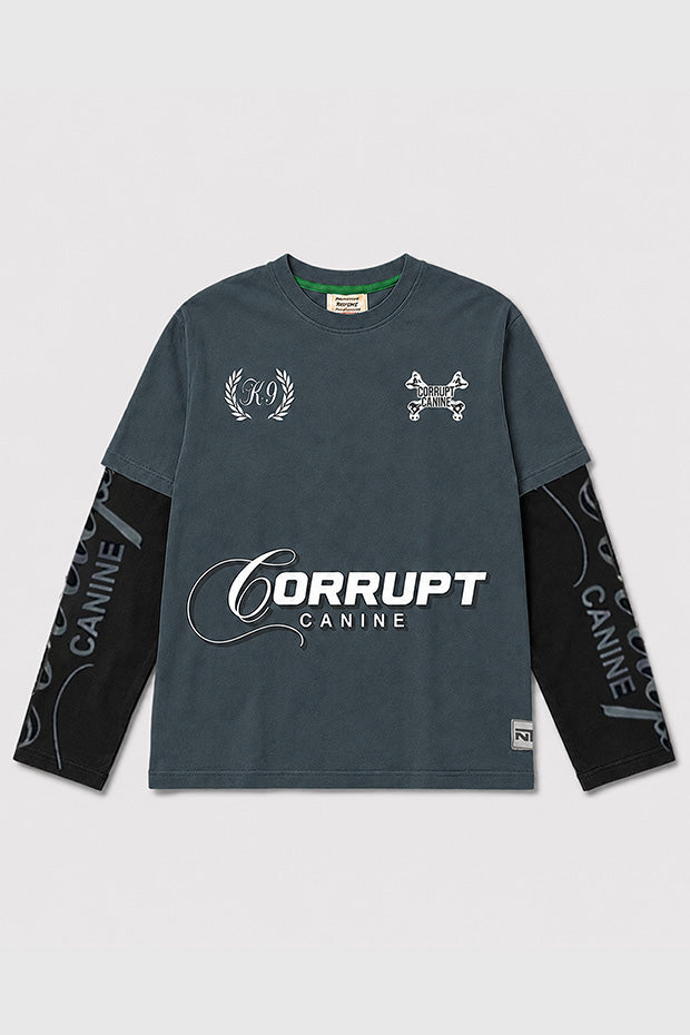 CORRUPT K9 TWO TONE LAYERED T-SHIRT WITH CONNECTED SLEEVE