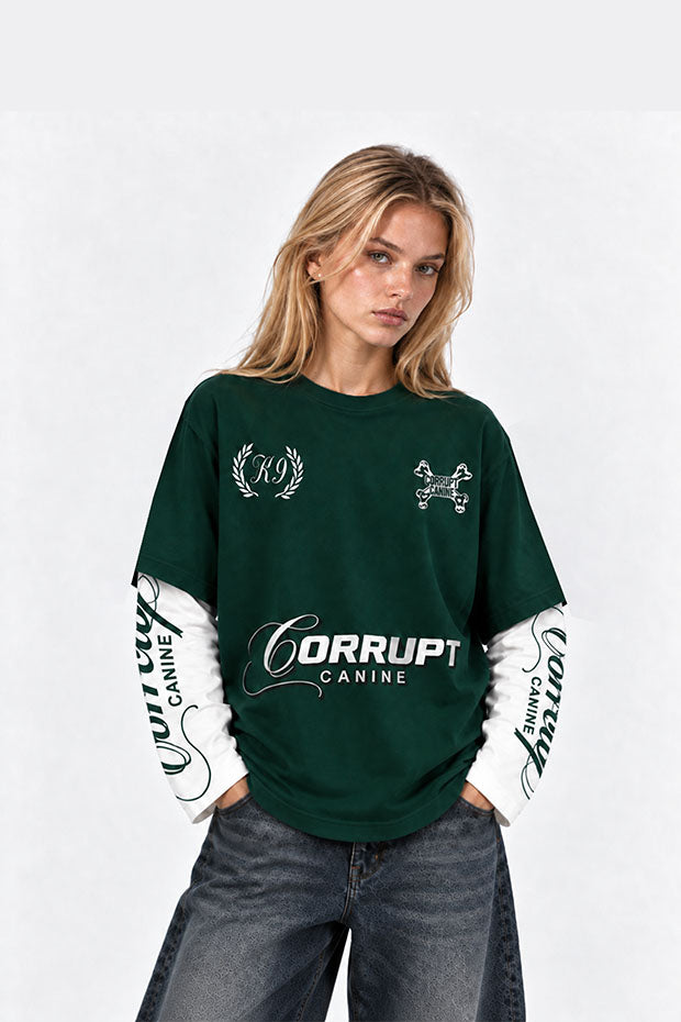 CORRUPT K9 TWO TONE LAYERED T-SHIRT WITH CONNECTED SLEEVE