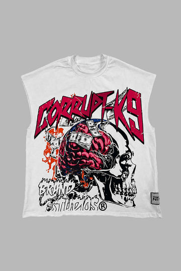 Money Mind Skull Oversized Sleeveless T-shirt
