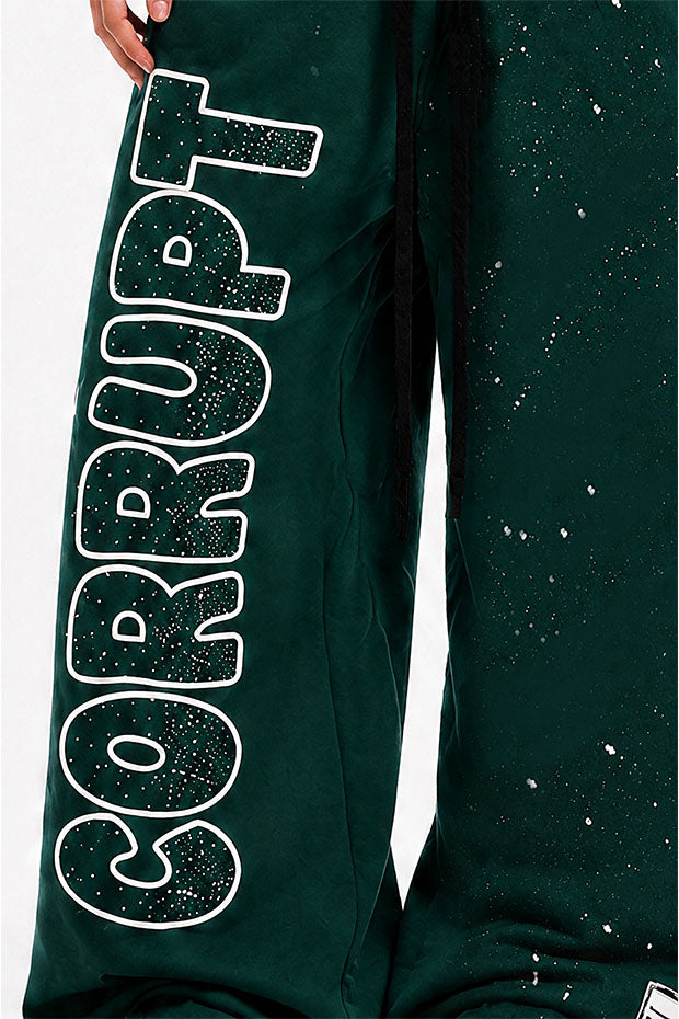 CORRUPT CANINE RHINESTONE ALIEN GRAPHIC BOXY T-SHIRT & WIDE-LEG SWEATPANTS SET