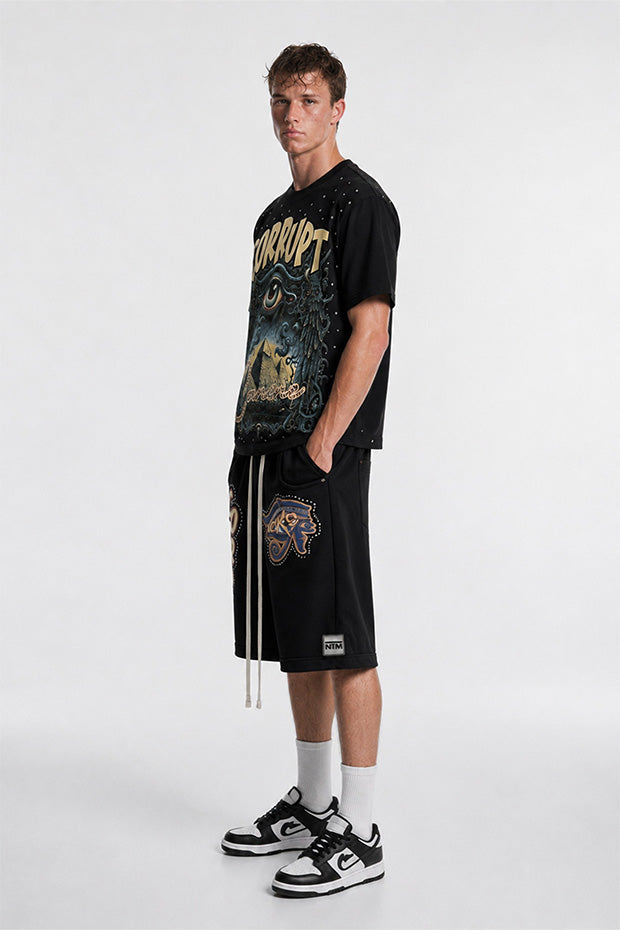 CORRUPT CANINE ALL SEEING EYE & PYRAMID GRAPHIC BOXY T-SHIRT AND RELAXED SHORTS SET