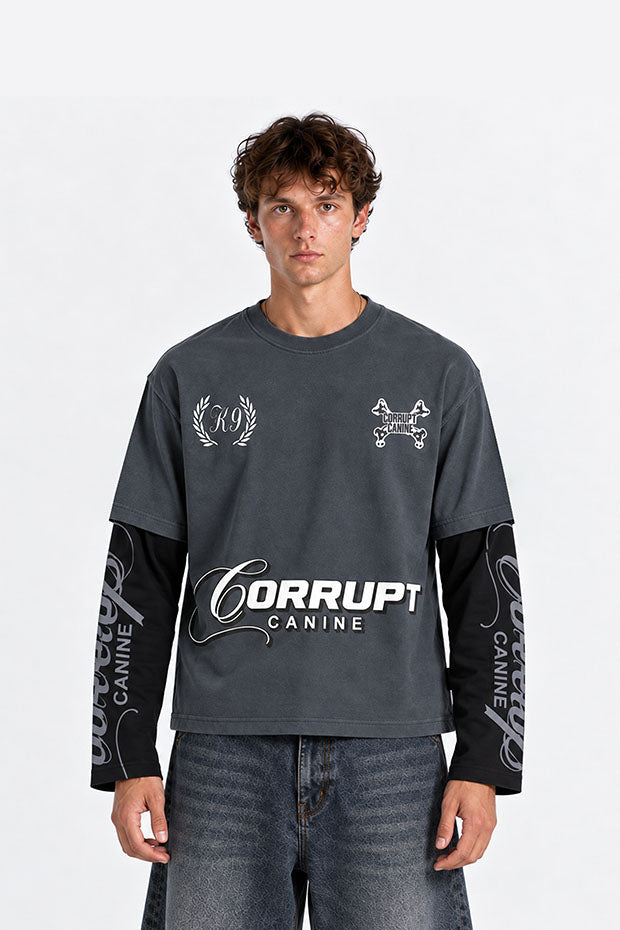 CORRUPT K9 TWO TONE LAYERED T-SHIRT WITH CONNECTED SLEEVE