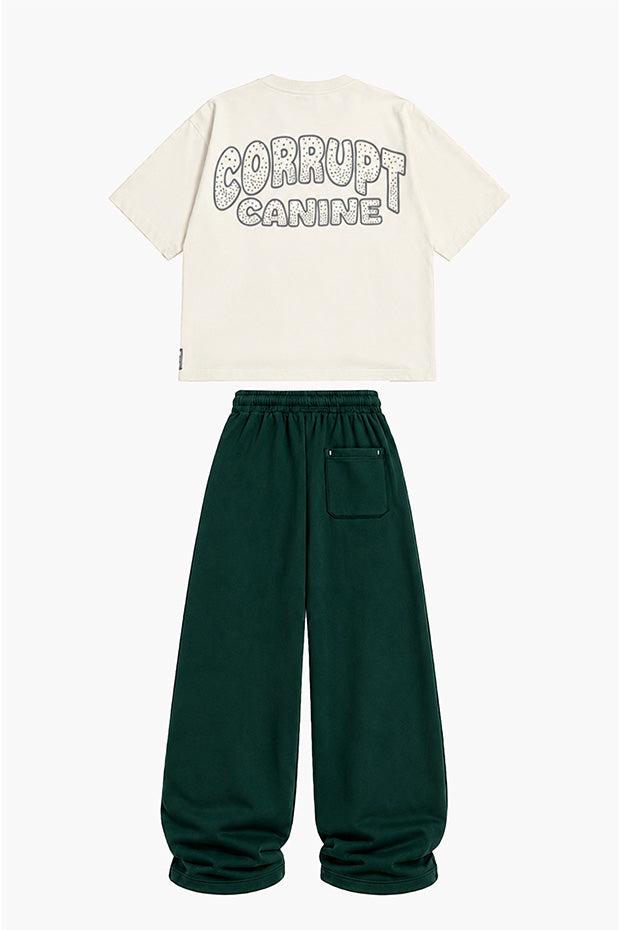 CORRUPT CANINE RHINESTONE ALIEN GRAPHIC BOXY T-SHIRT & WIDE-LEG SWEATPANTS SET
