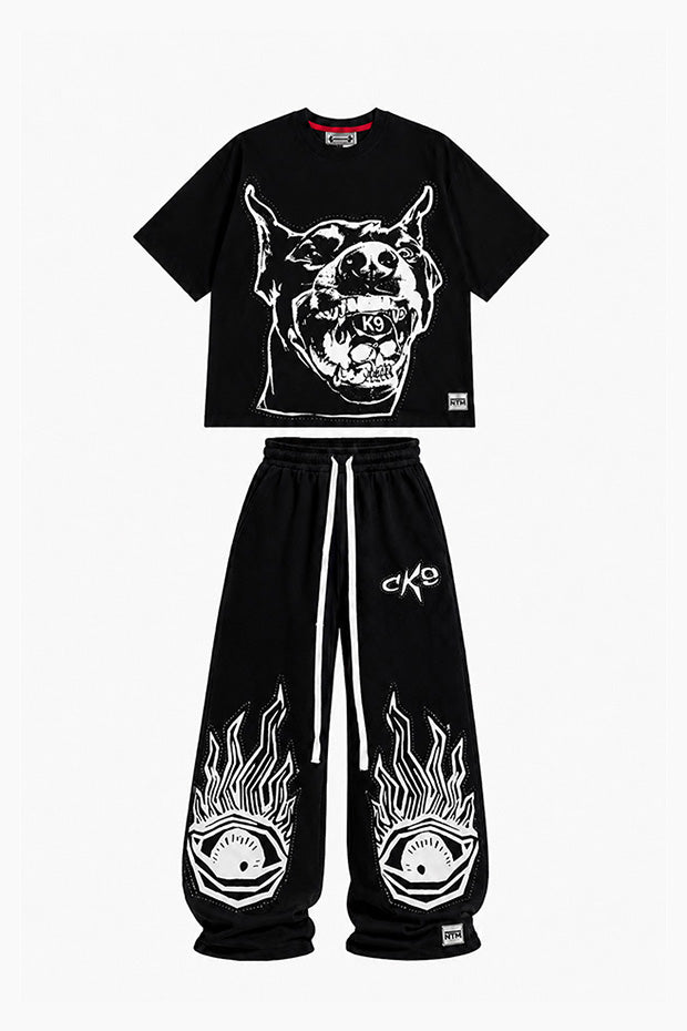 CORRUPT CANINE RHINESTONE BULLDOG FLAME GRAPHIC BOXY SET