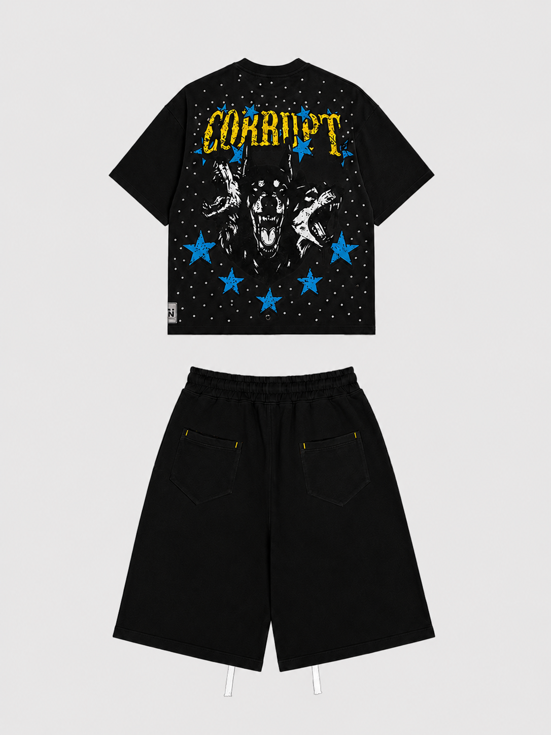 CORRUPT CANINE RUNNING DOG GRAPHIC RHINESTONE BOXY SET