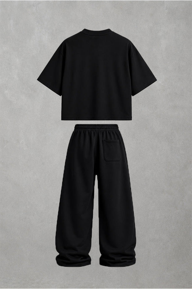 CORRUPT CANINE SILENCE SPEAKS LOUDER BOXY GRAPHIC T-SHIRT & WIDE LEG SWEATPANTS SET