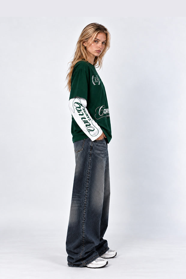 CORRUPT K9 TWO TONE LAYERED T-SHIRT WITH CONNECTED SLEEVE