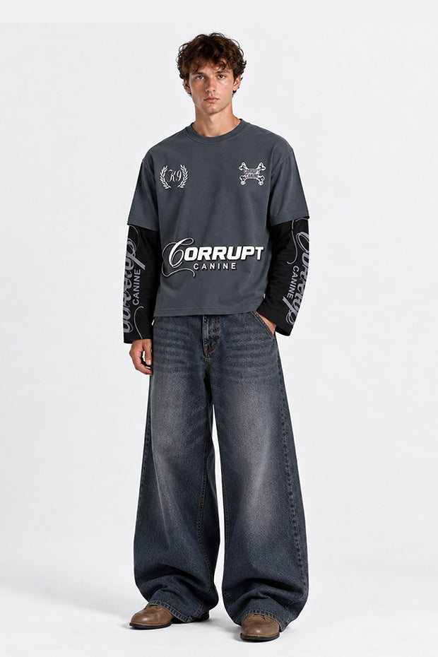 CORRUPT K9 TWO TONE LAYERED T-SHIRT WITH CONNECTED SLEEVE
