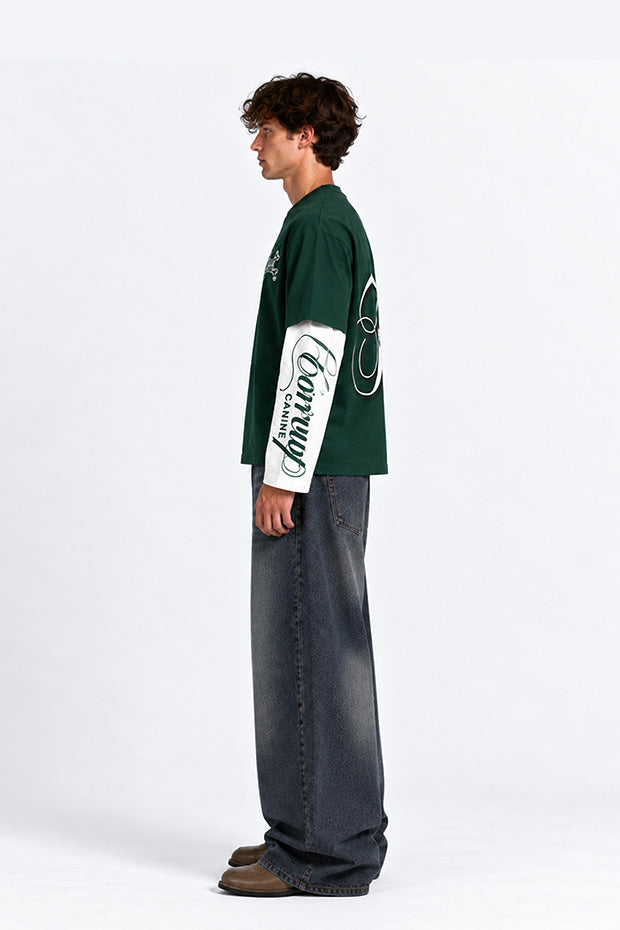CORRUPT K9 TWO TONE LAYERED T-SHIRT WITH CONNECTED SLEEVE