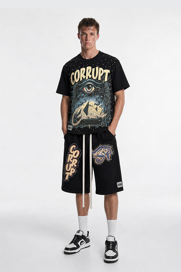 CORRUPT CANINE ALL SEEING EYE & PYRAMID GRAPHIC BOXY T-SHIRT AND RELAXED SHORTS SET
