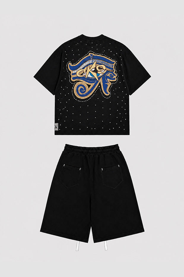 CORRUPT CANINE ALL SEEING EYE & PYRAMID GRAPHIC BOXY T-SHIRT AND RELAXED SHORTS SET
