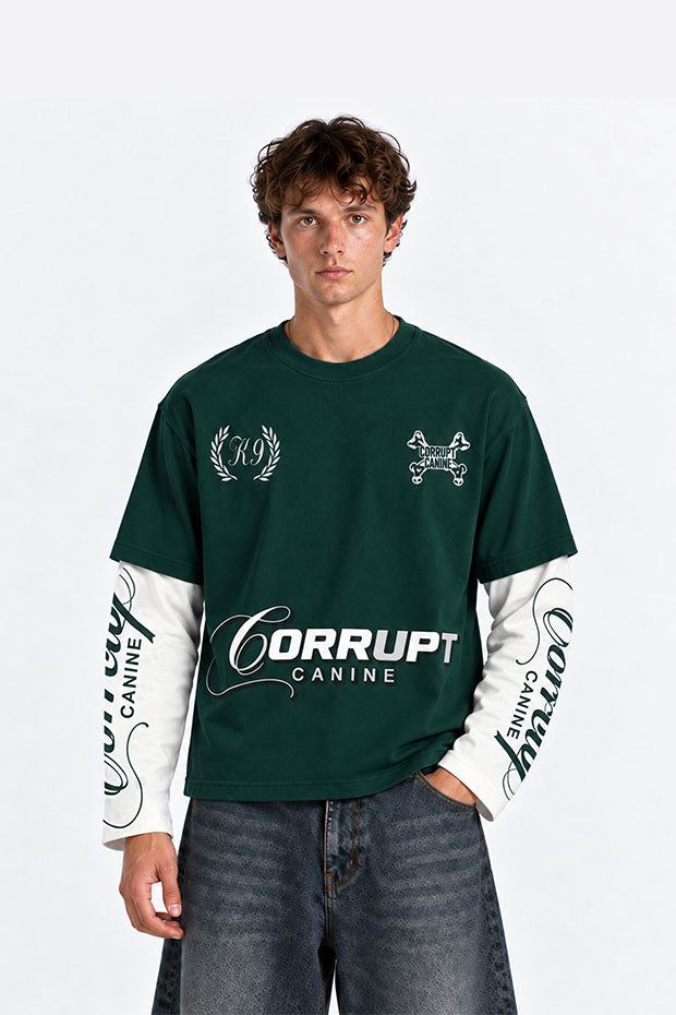 CORRUPT K9 TWO TONE LAYERED T-SHIRT WITH CONNECTED SLEEVE