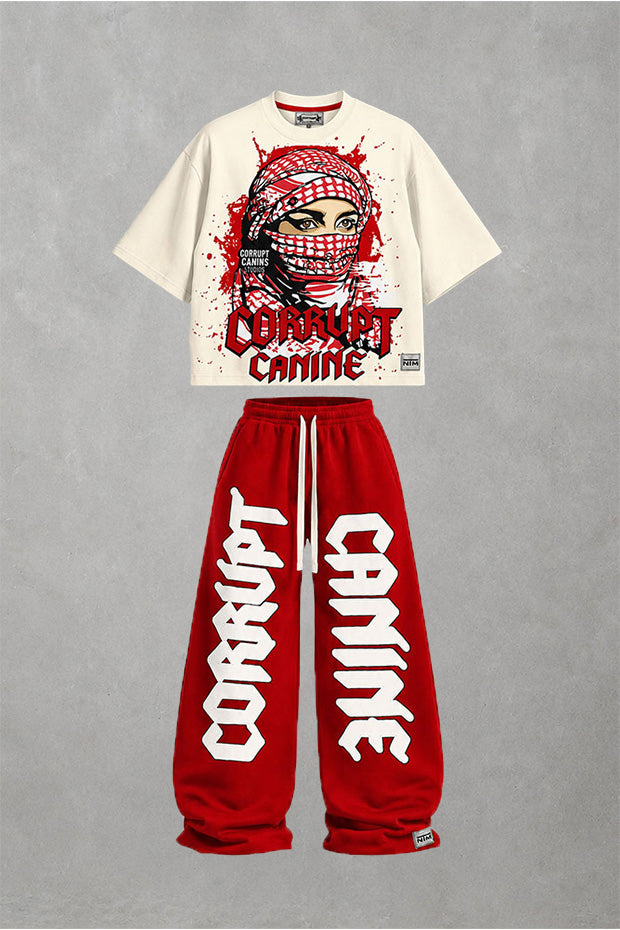 CORRUPT CANINE SILENCE SPEAKS LOUDER BOXY GRAPHIC T-SHIRT & WIDE LEG SWEATPANTS SET