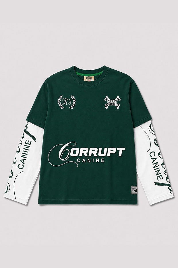 CORRUPT K9 TWO TONE LAYERED T-SHIRT WITH CONNECTED SLEEVE