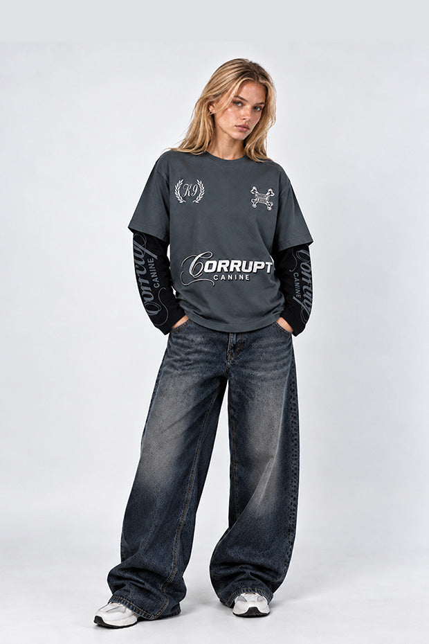 CORRUPT K9 TWO TONE LAYERED T-SHIRT WITH CONNECTED SLEEVE