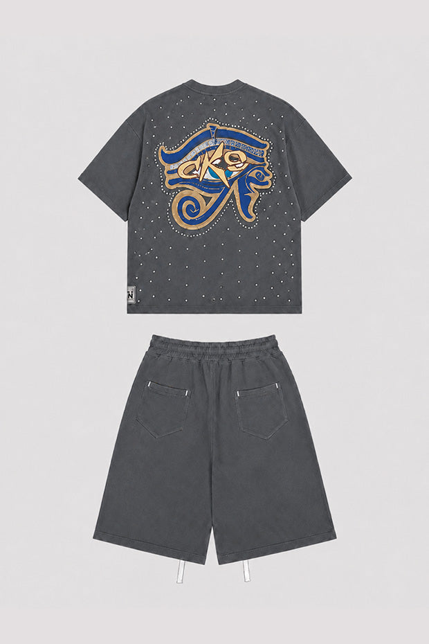 CORRUPT CANINE ALL SEEING EYE & PYRAMID GRAPHIC BOXY T-SHIRT AND RELAXED SHORTS SET