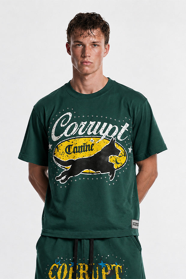 CORRUPT CANINE RUNNING DOG GRAPHIC RHINESTONE BOXY SET