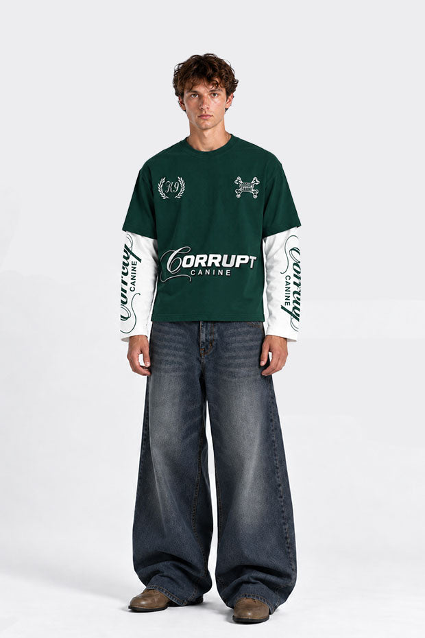 CORRUPT K9 TWO TONE LAYERED T-SHIRT WITH CONNECTED SLEEVE