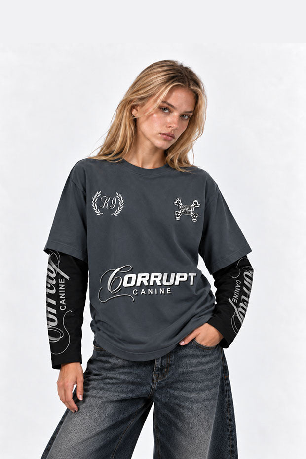 CORRUPT K9 TWO TONE LAYERED T-SHIRT WITH CONNECTED SLEEVE