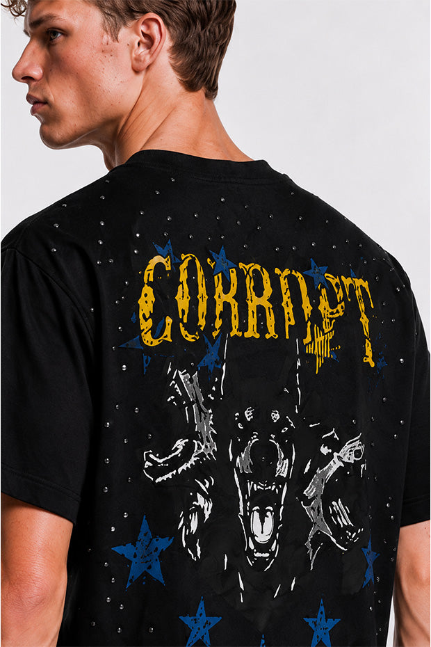 CORRUPT CANINE RUNNING DOG GRAPHIC RHINESTONE BOXY SET