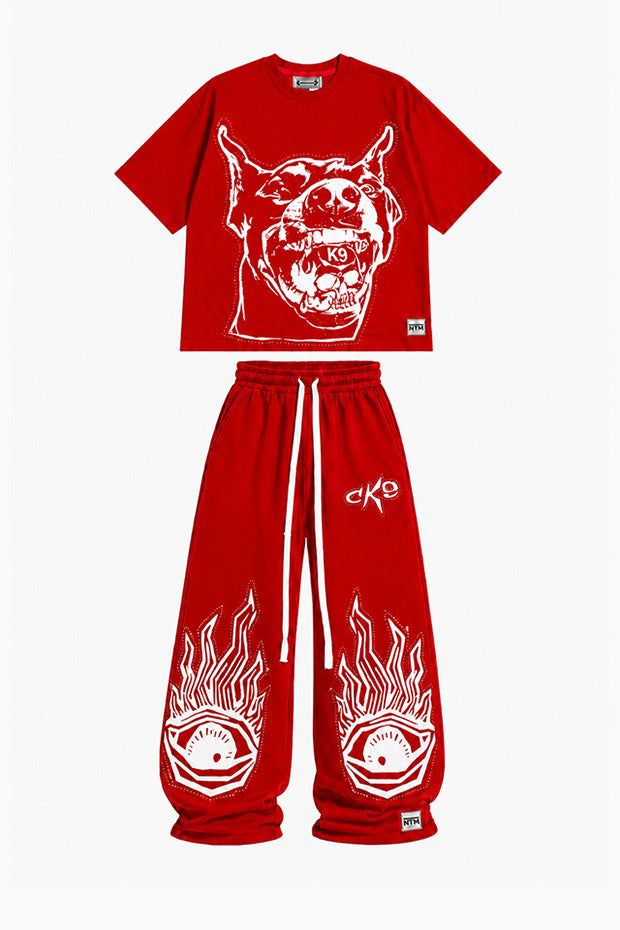 CORRUPT CANINE RHINESTONE BULLDOG FLAME GRAPHIC BOXY SET