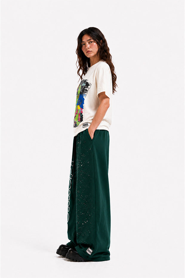 CORRUPT CANINE RHINESTONE ALIEN GRAPHIC BOXY T-SHIRT & WIDE-LEG SWEATPANTS SET