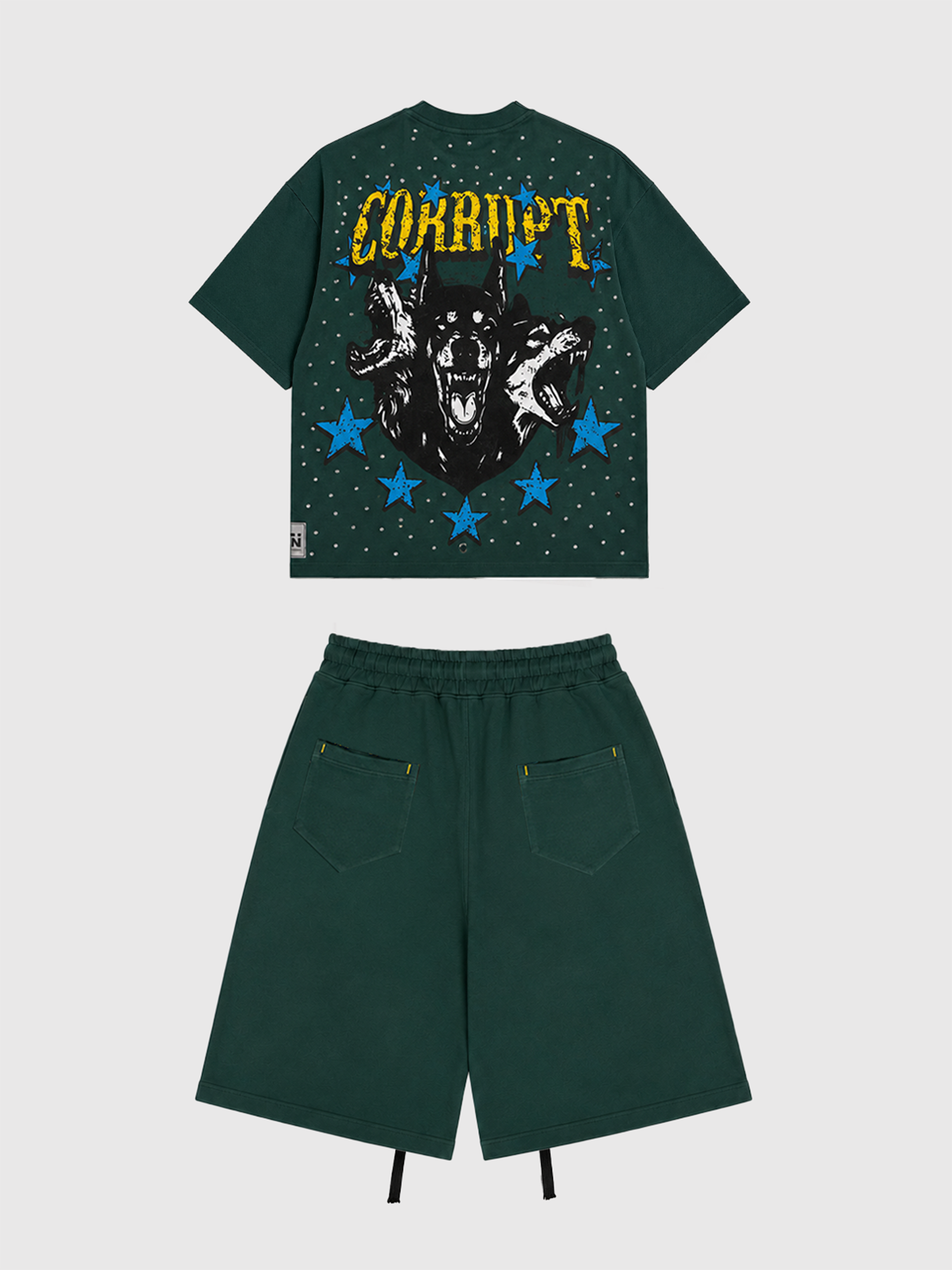 CORRUPT CANINE RUNNING DOG GRAPHIC RHINESTONE BOXY SET