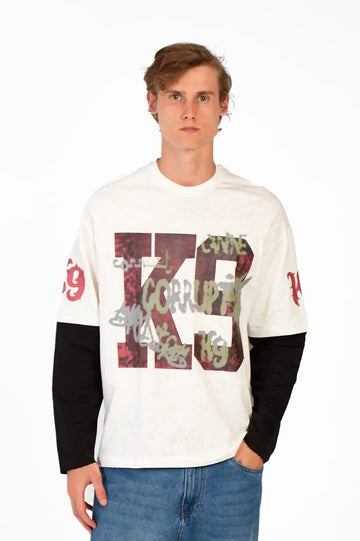 LONG CONNECTED SLEEVE K9 PRINTED T-SHIRT