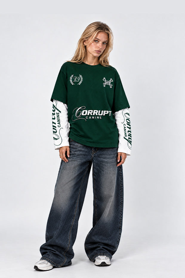 CORRUPT K9 TWO TONE LAYERED T-SHIRT WITH CONNECTED SLEEVE