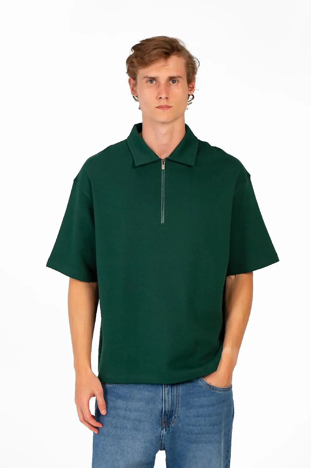 HALF ZIP POLO NECK T-SHIRT