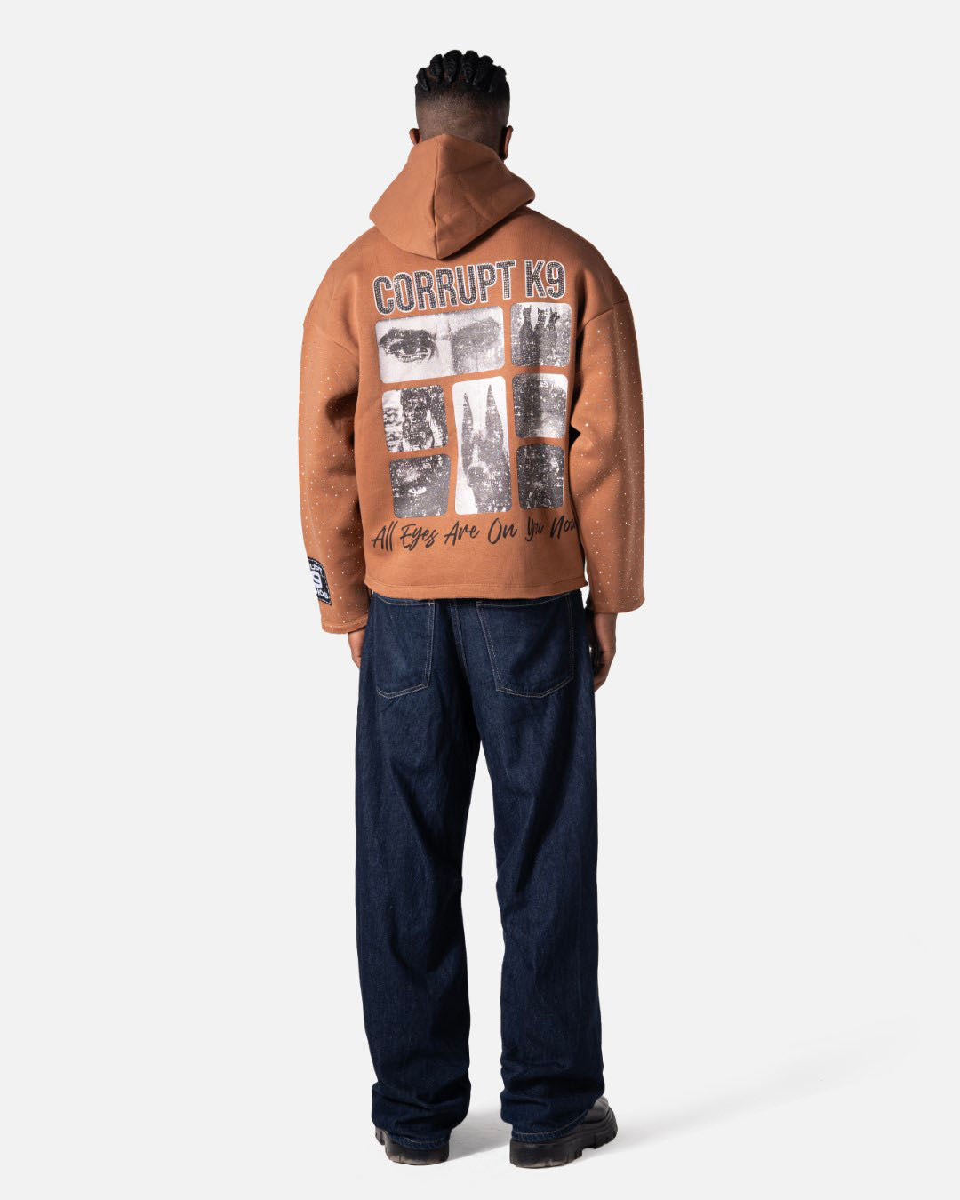 GRAPHIC STARS PRINT RHINESTONE CORRUPT CANINE HOODIE