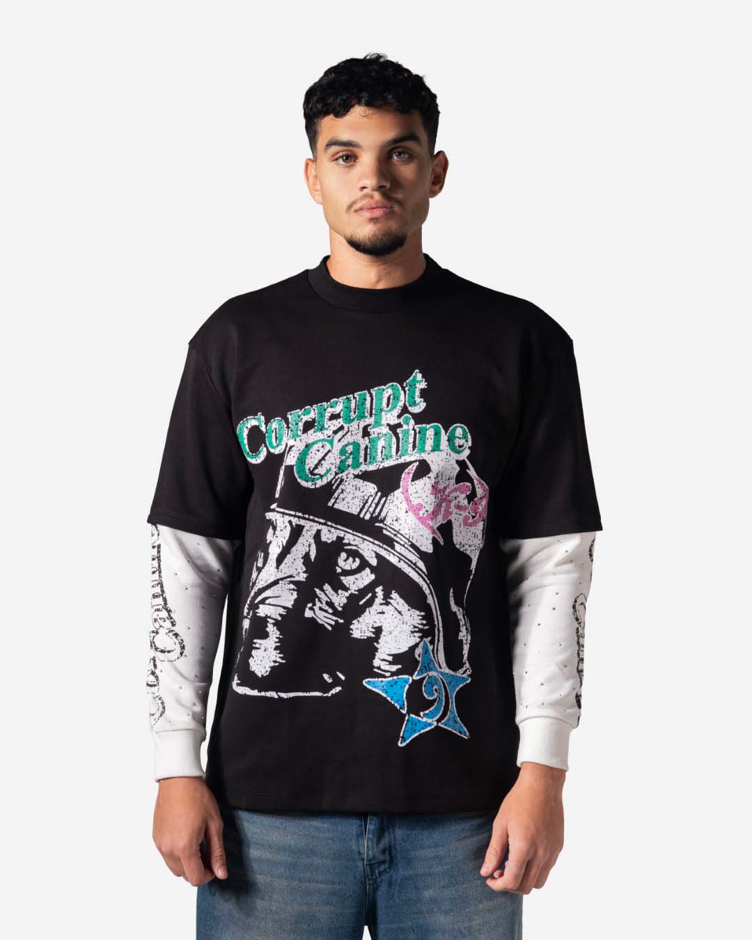 C-K9 DUAL SHADE DOUBLE LAYER RHINESTONE SWEATSHIRT