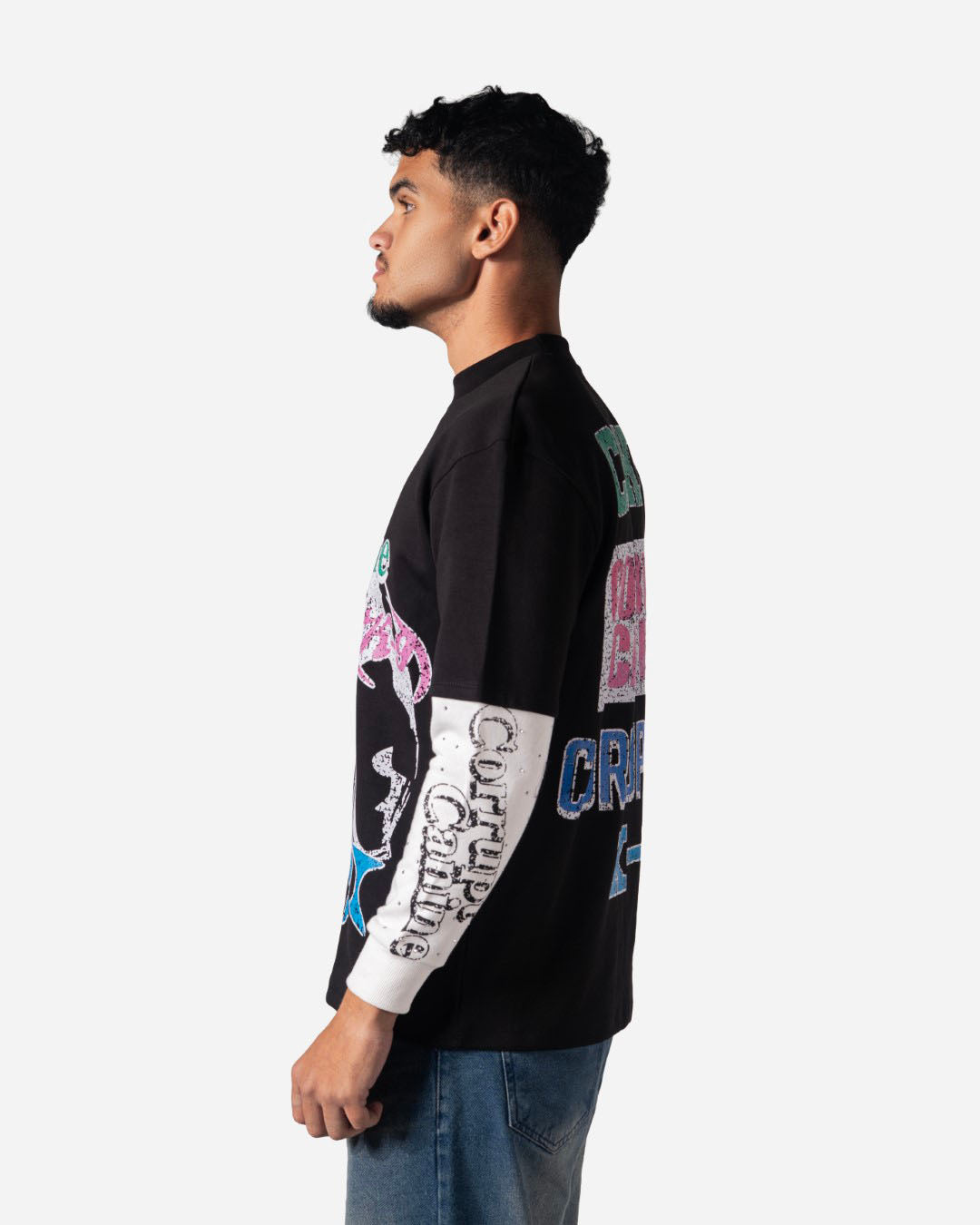 C-K9 DUAL SHADE DOUBLE LAYER RHINESTONE SWEATSHIRT