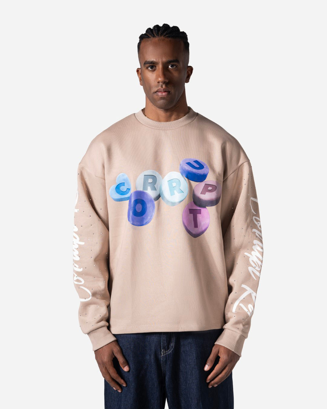 RHINESTONE Corrupt K9 ROUND NECK LONG SLEEVE SWEATSHIRT