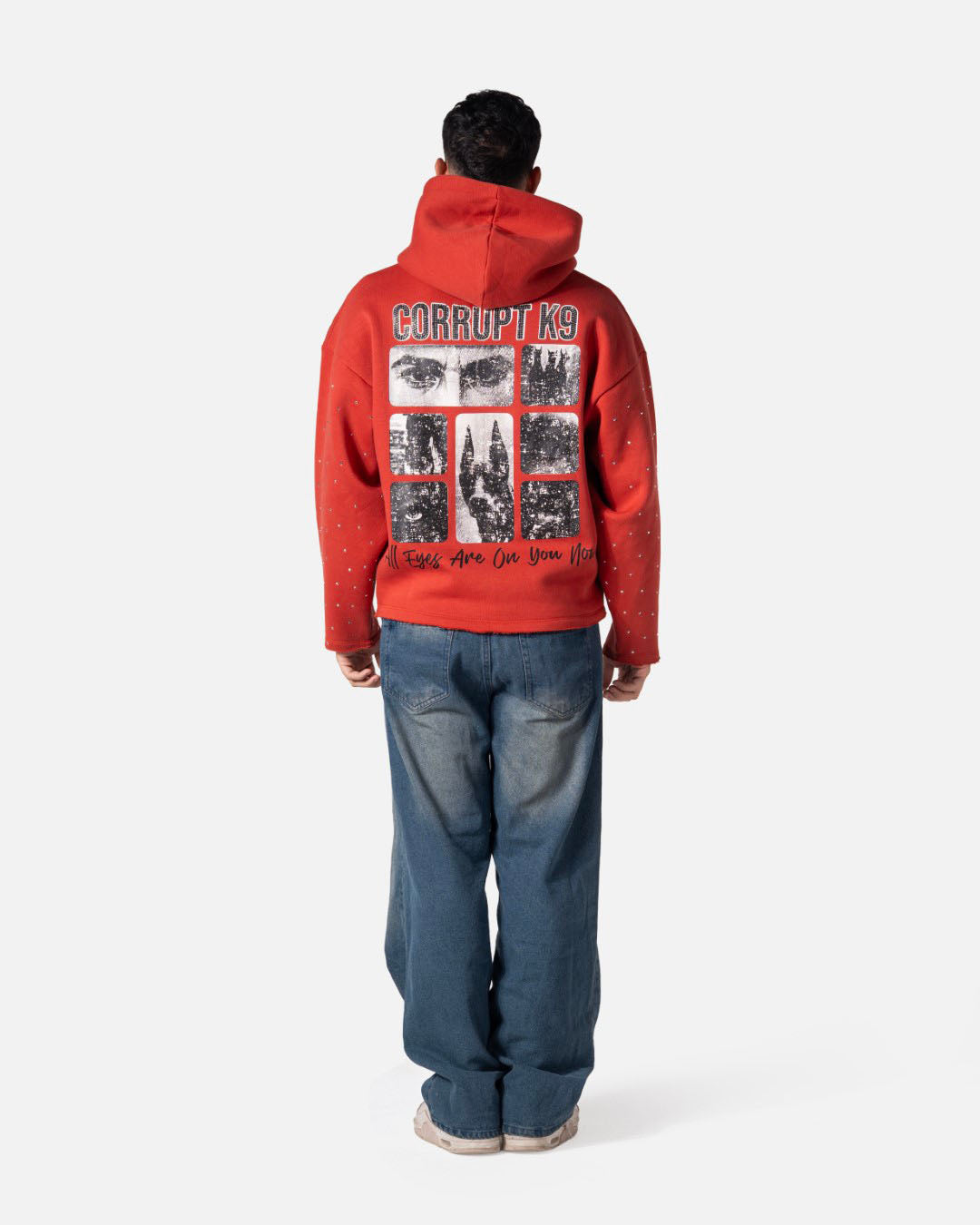 GRAPHIC STARS PRINT RHINESTONE CORRUPT CANINE HOODIE