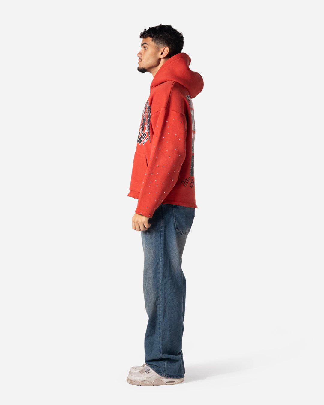 GRAPHIC STARS PRINT RHINESTONE CORRUPT CANINE HOODIE