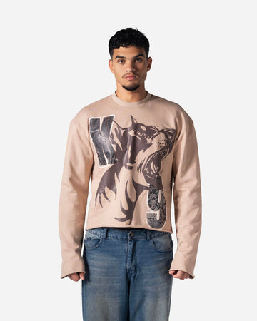 RHINESTONE DOGY & LOGOS PRINT CORRUPT CROPPED SWEATSHIRT