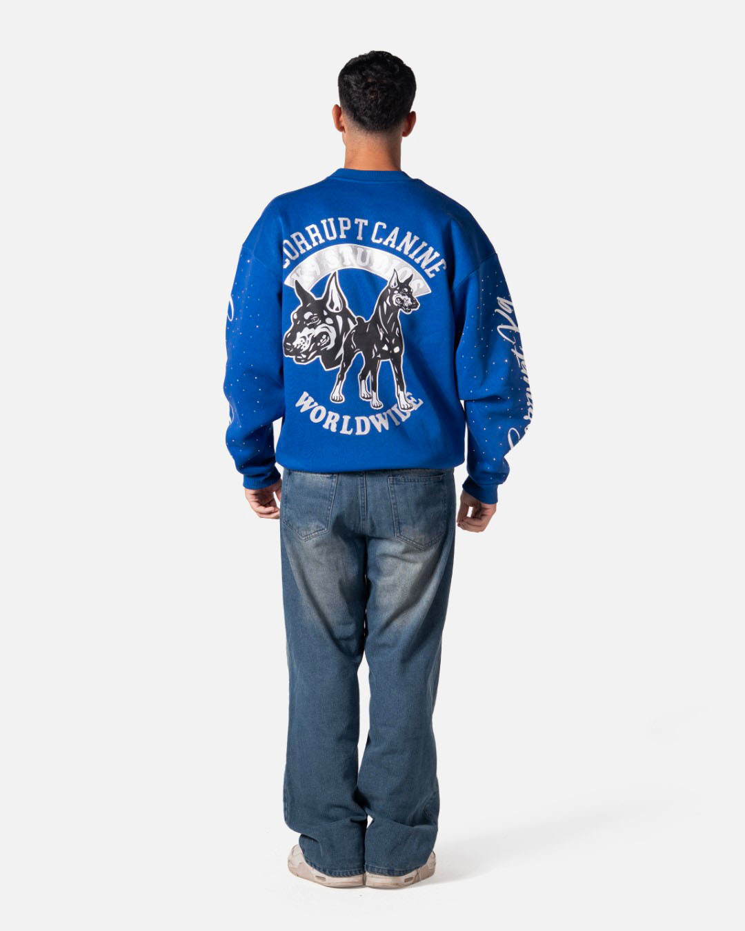 RHINESTONE CORRUPT K9 ROUND NECK LONG SLEEVE SWEATSHIRT