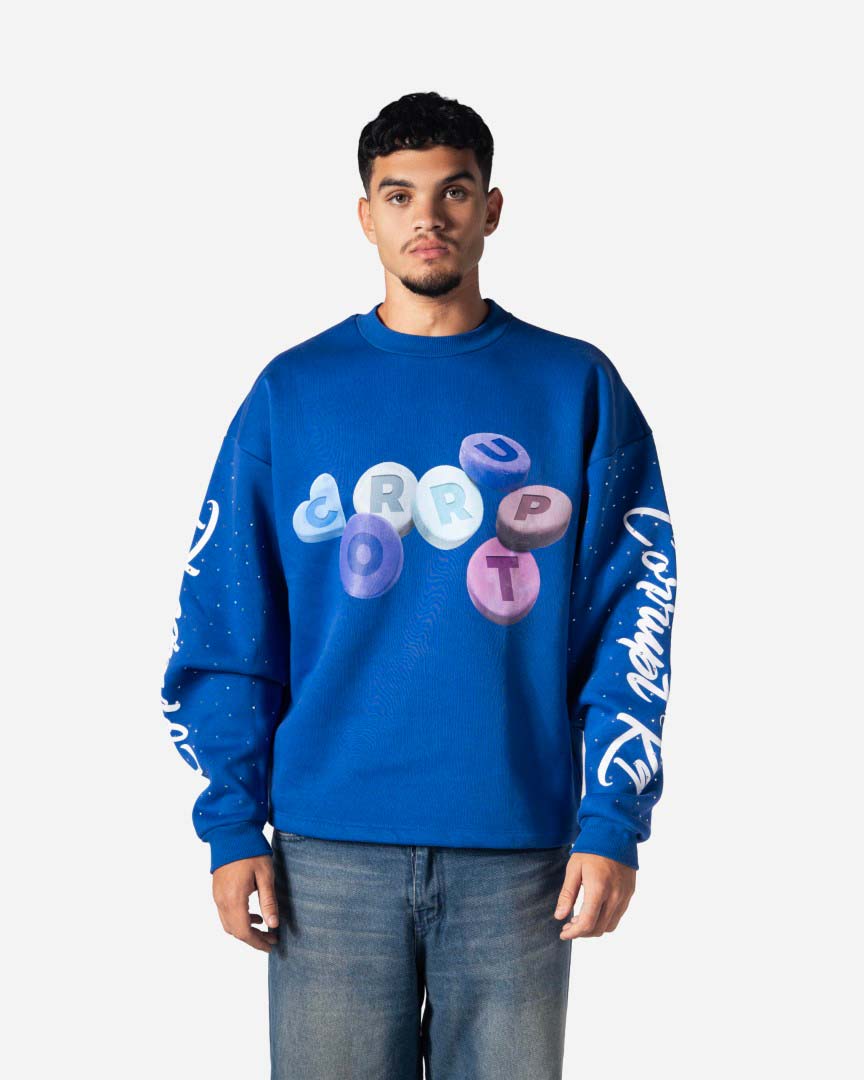 RHINESTONE CORRUPT K9 ROUND NECK LONG SLEEVE SWEATSHIRT