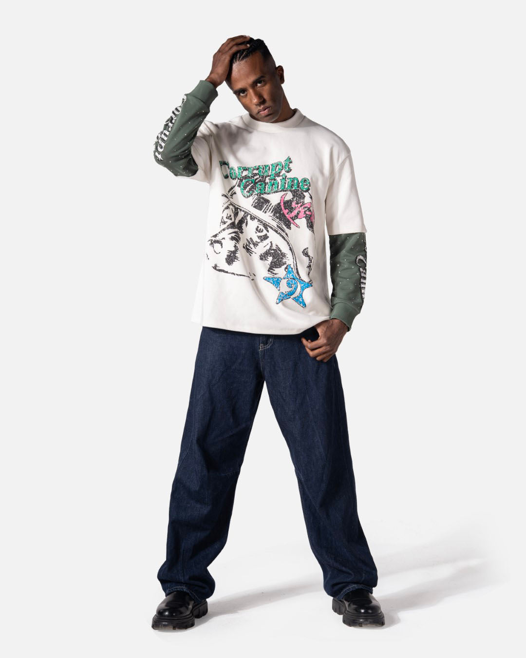 C-K9 DUAL SHADE DOUBLE LAYER RHINESTONE SWEATSHIRT