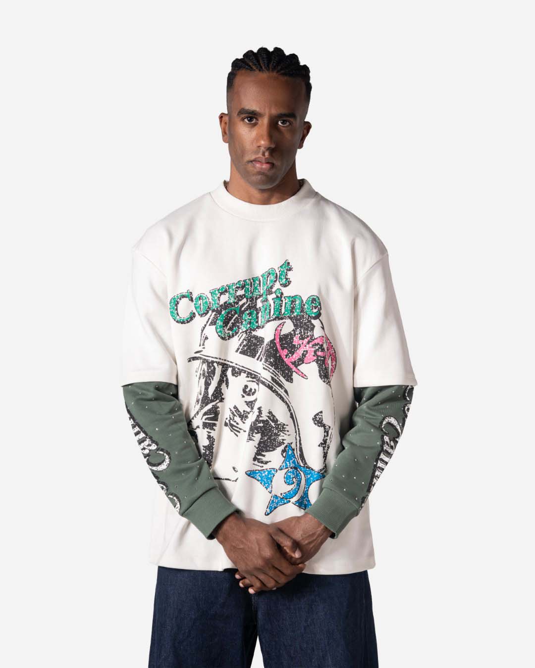 C-K9 DUAL SHADE DOUBLE LAYER RHINESTONE SWEATSHIRT